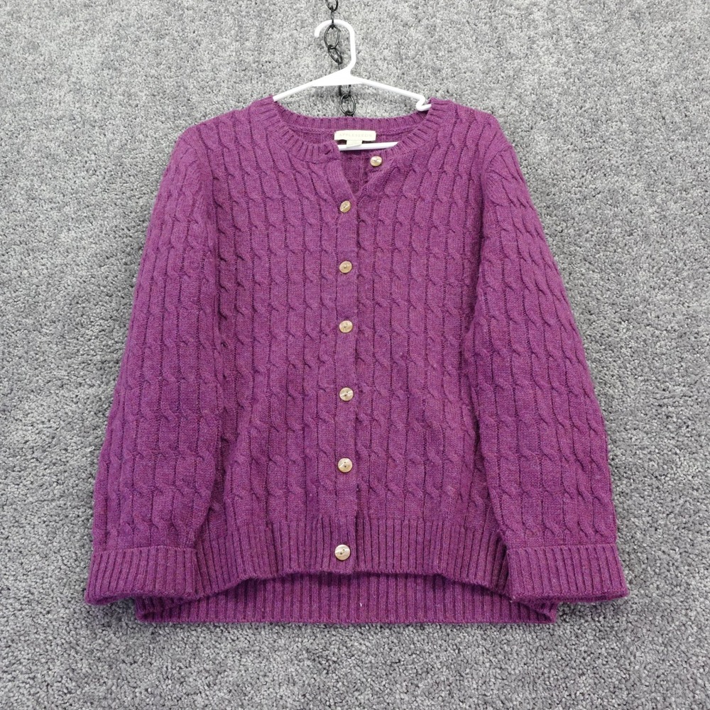 Appleseeds Cardigan Womens Medium Purple Cable Knit 100% Wool Button Up Sweater
